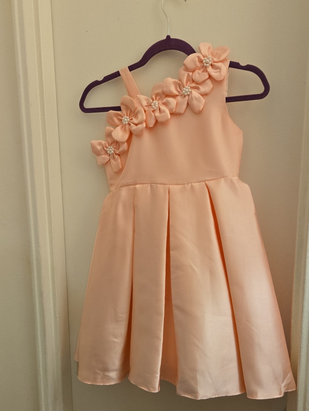 Peach One-Shoulder Floral Appliqué Girls Party Dress
